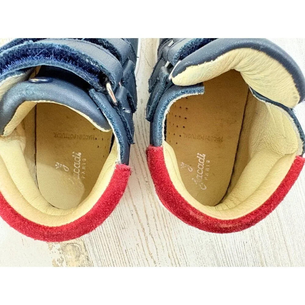 Jacadi Paris Navy Blue Red Leather Boots Sz 21 Baby Boys Sz 5 18 M